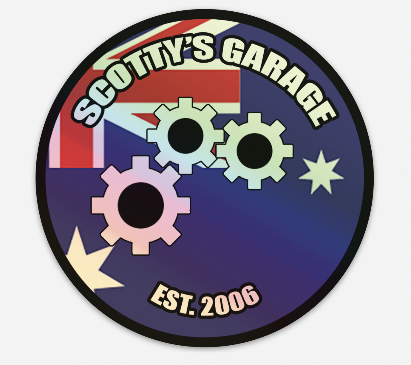 Scotty's Garage Holographic Sticker